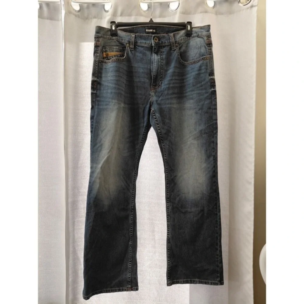 Rank 45 Men Jeans 40W X 32L Blue Denim Back‎ Pockets Embroidery
